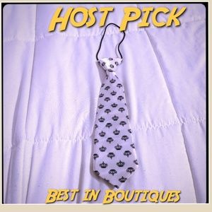 Satin baby/toddler tie, white with black crowns